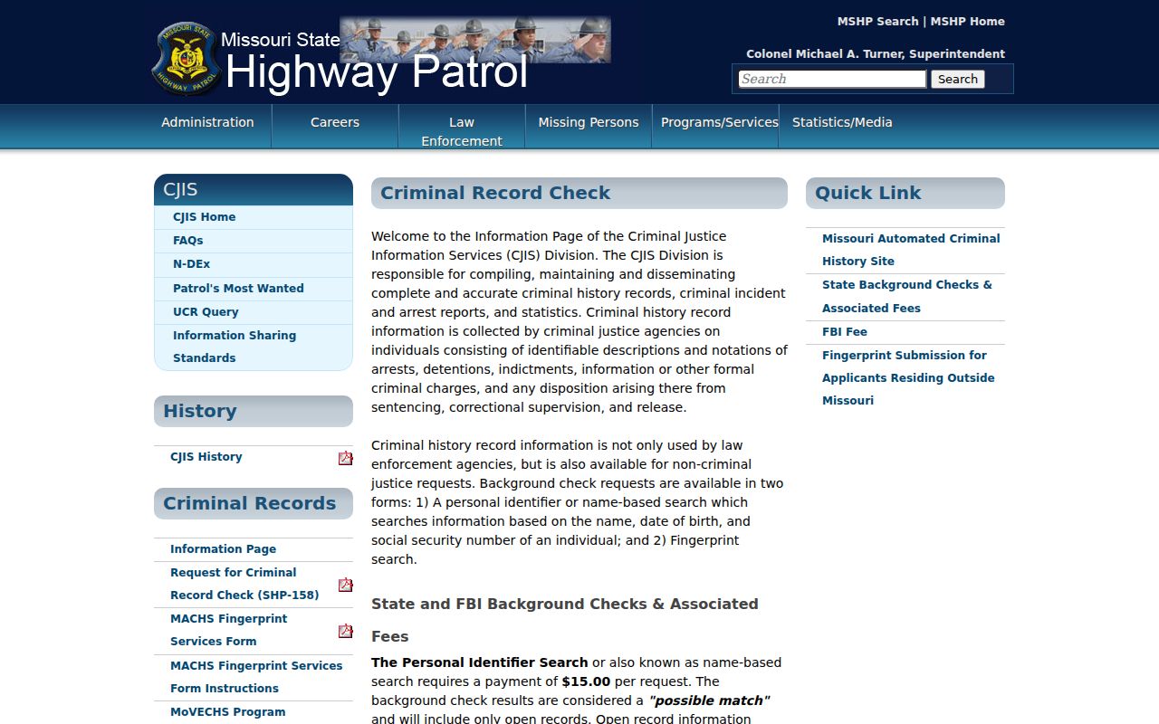 Moniteau active warrant comparison with the MACHS criminal history service