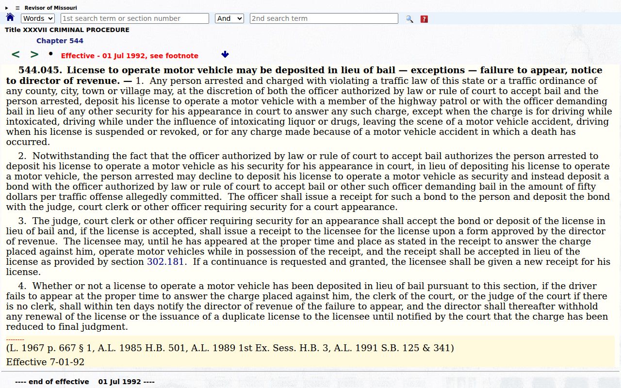 Missouri traffic failure to appear statute for Moniteau warrant inquiries