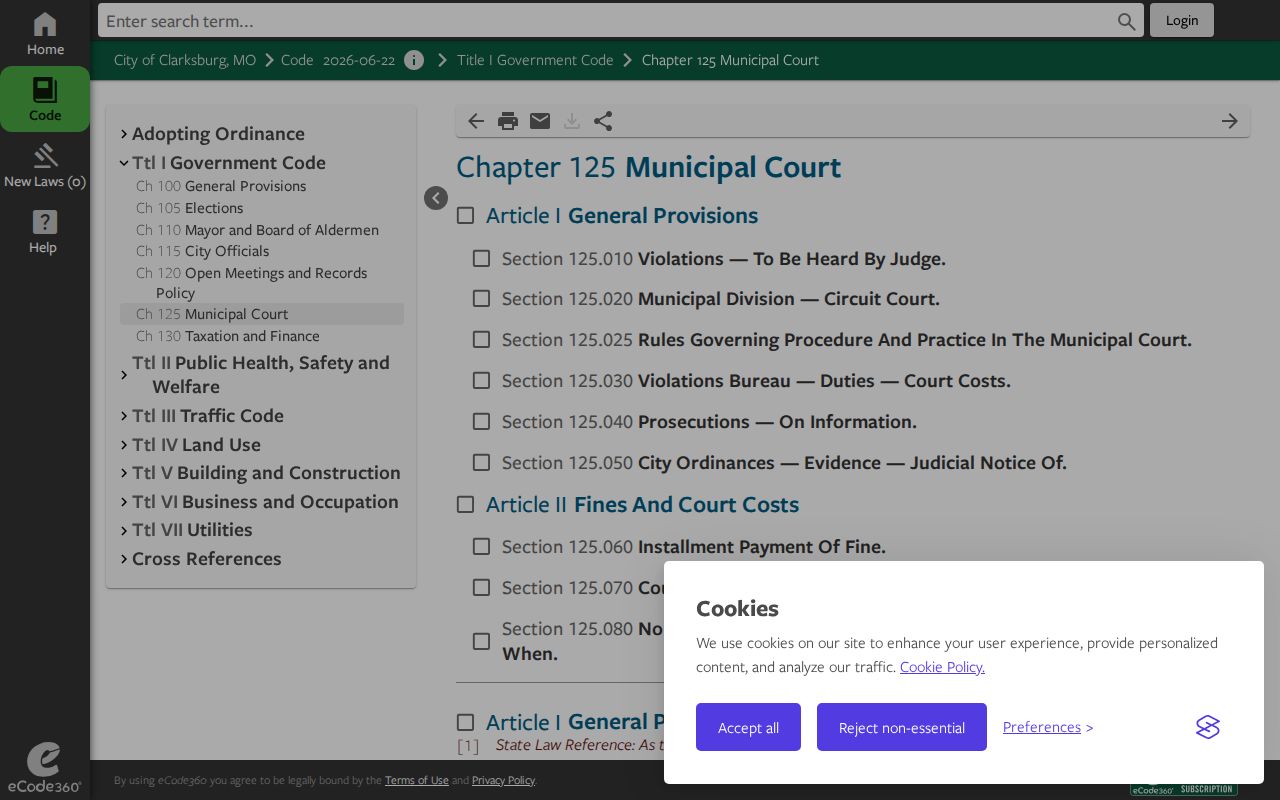Clarksburg warrant court arrangement in its official municipal code